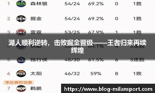 湖人顺利逆转，击败掘金晋级——王者归来再续辉煌